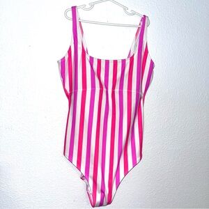 Fabletics Vibrant Pink and White Striped Swimsuit